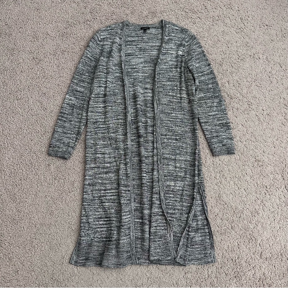 Talbots Longline Duster Knit Space Dye Gray Cardigan Womens M